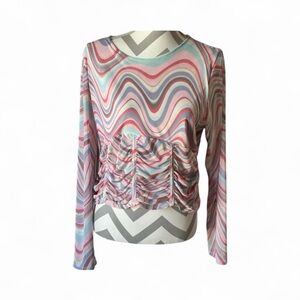 Womens Madden NYC Y2K Colorful Wave Pattern Ruched Blouse – Size XXXL